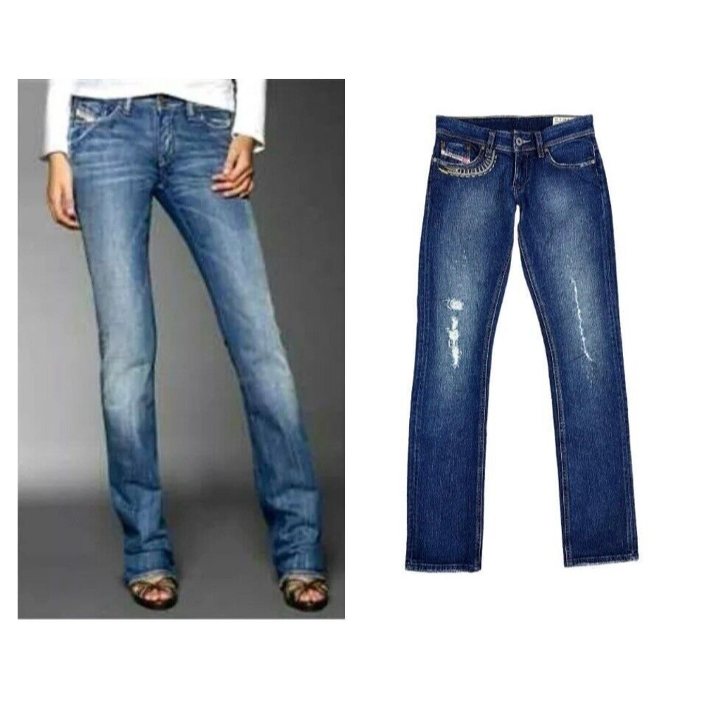 Diesel Jeans Womens Size 6 Bebel Lowrise Straight w Embroidered Pockets  Stretch
